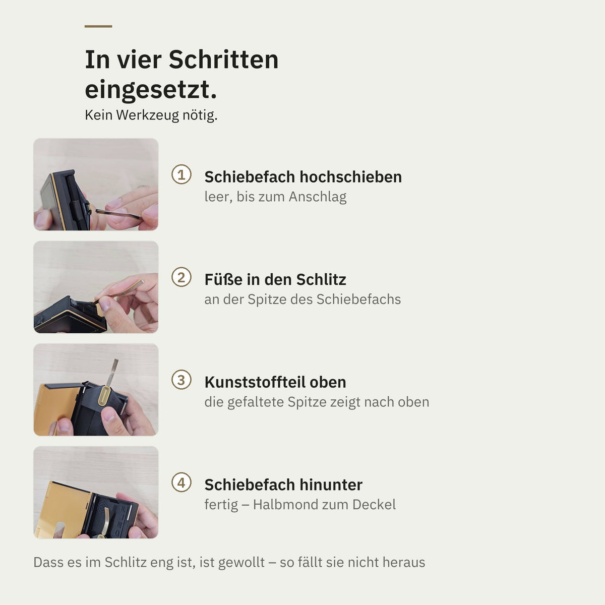 Karten-Klammer in vier Schritten einsetzen