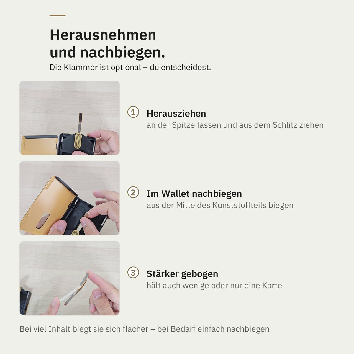 Karten-Klammer herausnehmen und nachbiegen