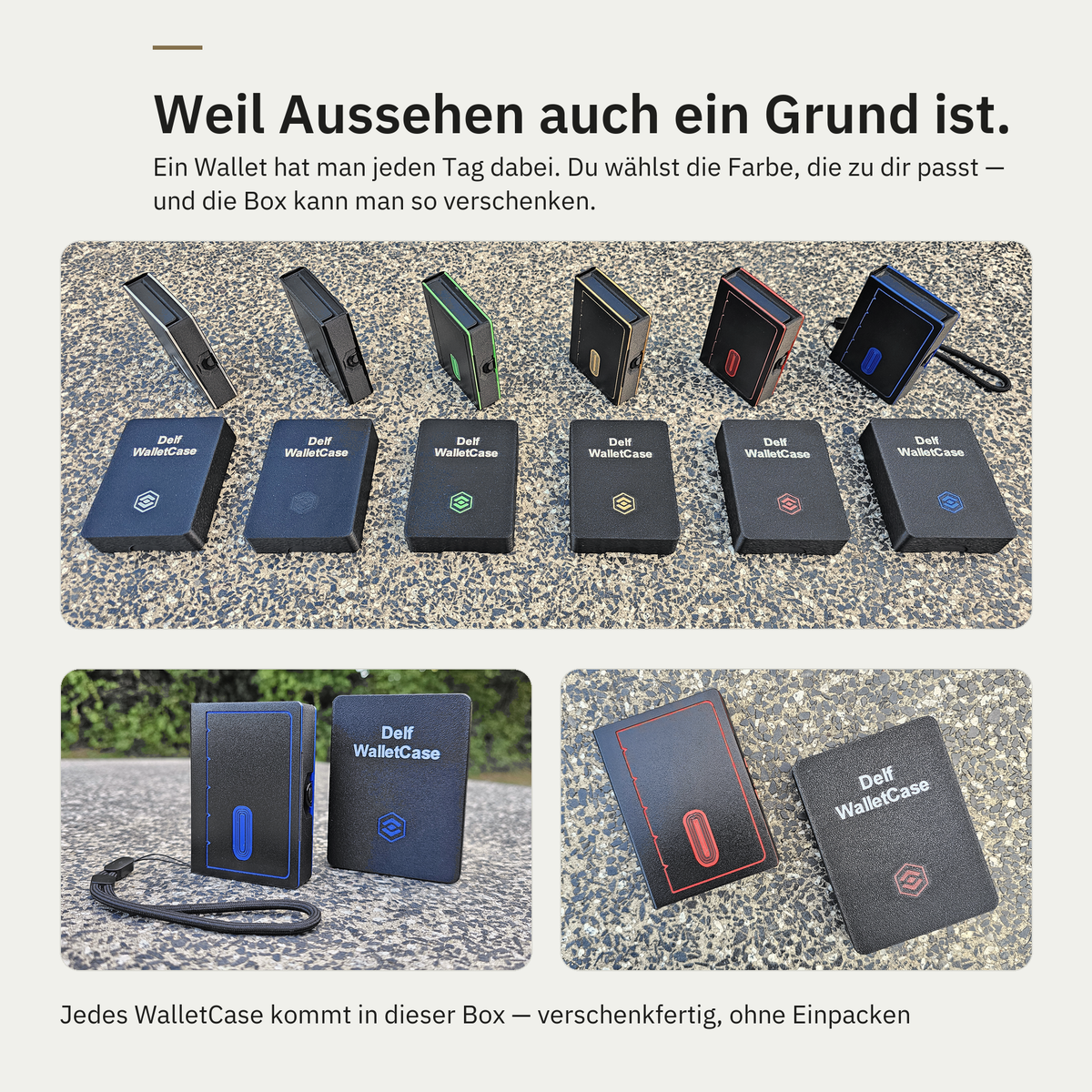 Delf WalletCase in mehreren Farben, dazu die Box zum Verschenken