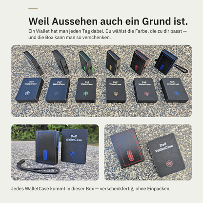 Delf WalletCase in mehreren Farben, dazu die Box zum Verschenken