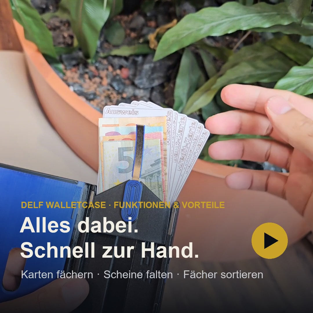 Delf WalletCase – Funktionen und Vorteile im Video: Karten fächern, Scheine falten, Module im hinteren Fach